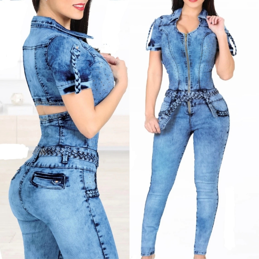 Booty Lift Colombian Denim Jumpsuit - Blue